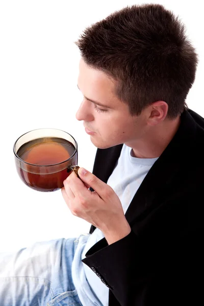 Muž a čaj — Stock fotografie