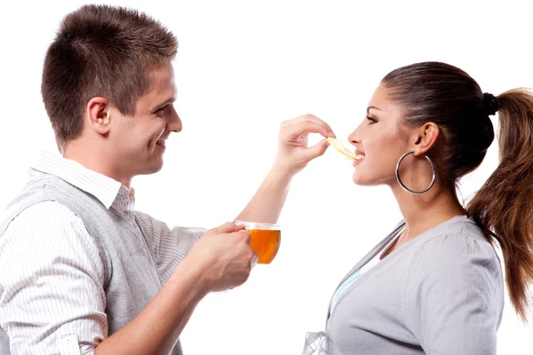 Kadın ve çay içme — Stok fotoğraf