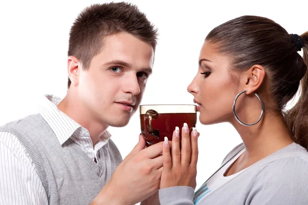 Tea ivás, férfi és nő — Stock Fotó