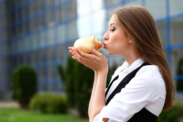 stock image Businesswoman with moneybox