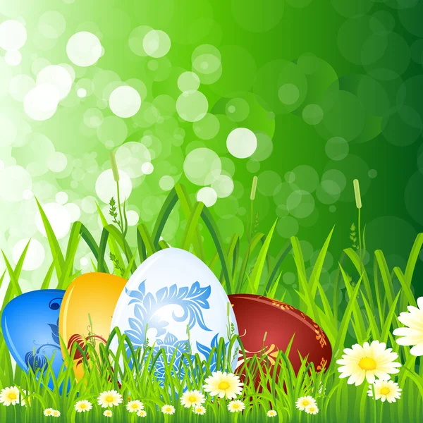 Uova di Pasqua nell'erba — Vettoriale Stock