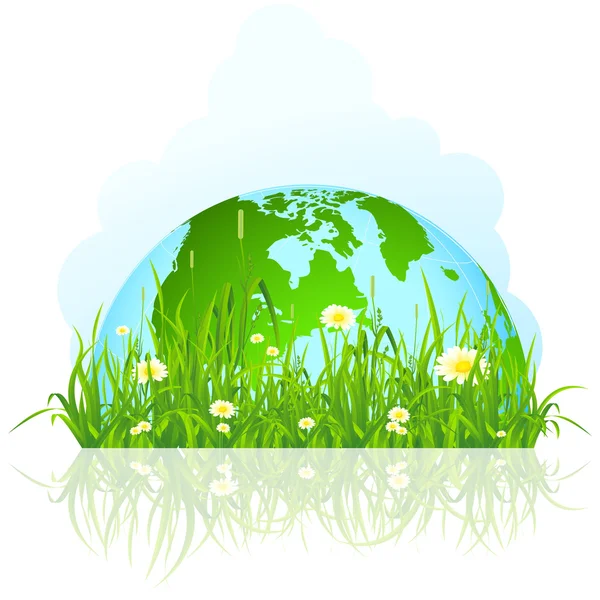 Planeta verde na grama —  Vetores de Stock