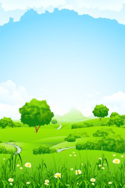 Green Landscape with trees and mountain clipart