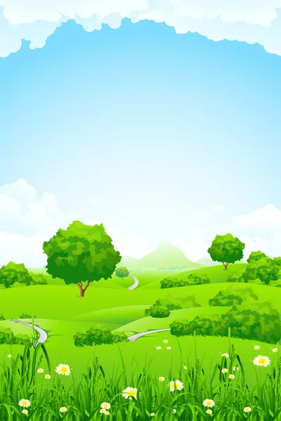 Green Landscape with trees and mountain — Stock Vector
