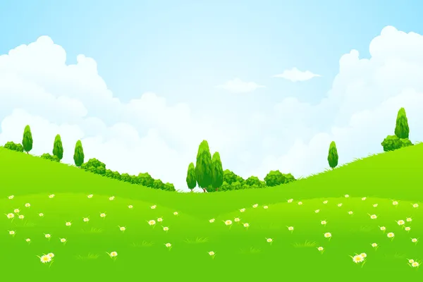 Зеленый пейзаж с деревьями — стоковый вектор