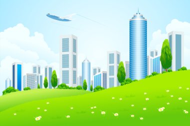 Green landscape with city clipart