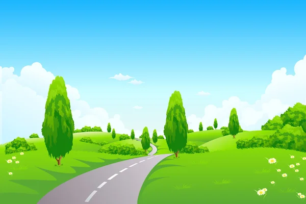 Grüne Landschaft mit Bäumen — Stockvektor