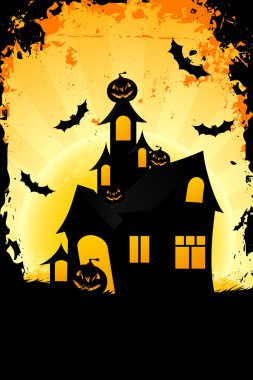 Grungy Halloween background with haunted house clipart