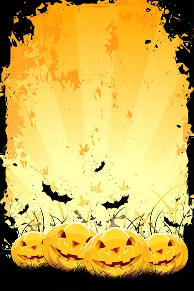 Grungy fondo de Halloween con calabazas y murciélagos — Vector de stock