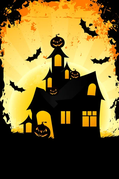 Grungy Halloween background with haunted house — Stock Vector
