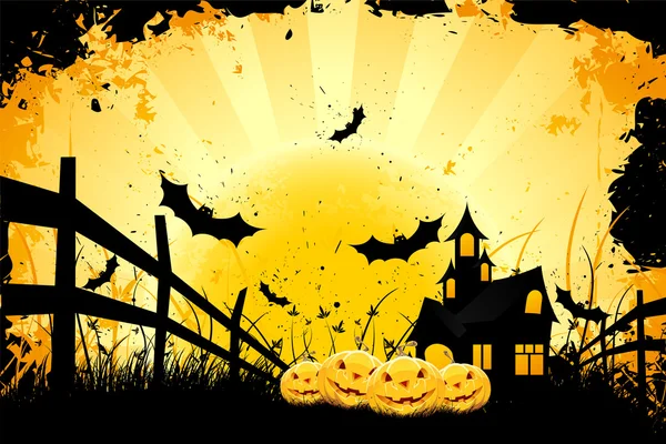 Grungy Halloween Hintergrund mit Kürbissen und Fledermäusen — Stockvektor