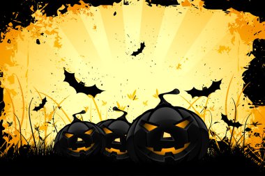 Grungy Halloween background with pumpkins and bats clipart