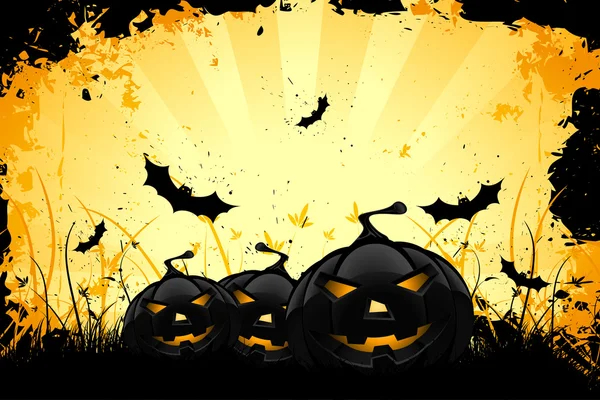 Grungy fondo de Halloween con calabazas y murciélagos — Archivo Imágenes Vectoriales