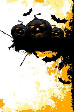 Grungy Halloween background with pumpkins and bats clipart