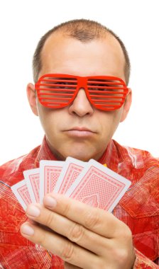 Gambler holding playing cards clipart