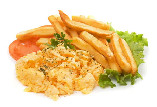 Scrambled eggs with french fries — Stock Photo, Image