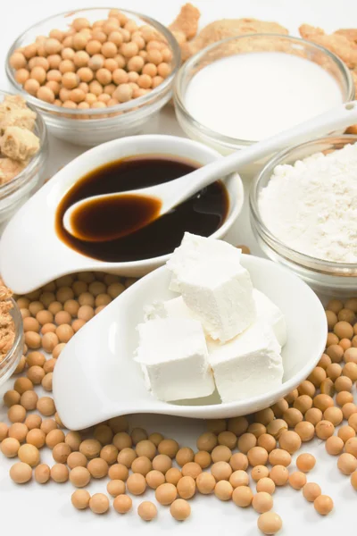 Tofu og andre soyaprodukter – stockfoto