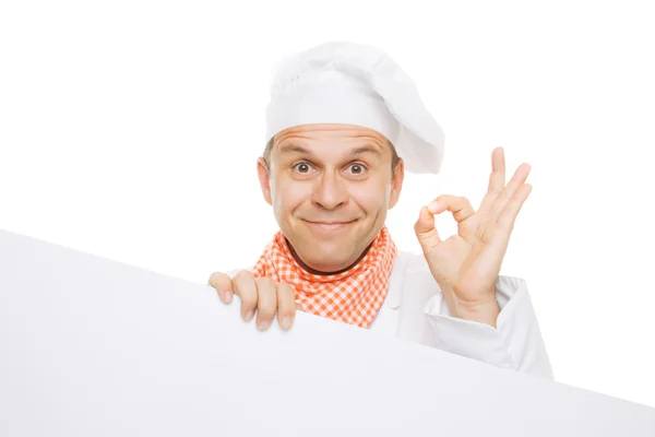 Chef sorridente isolado em branco — Fotografia de Stock
