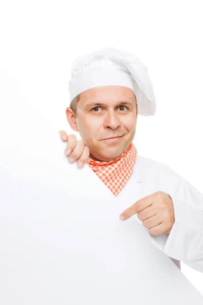 Усміхнений шеф-кухар ізольований на білому — стокове фото