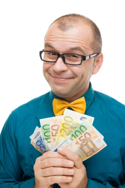 Człowiek gospodarstwa europejskich pieniędzy — Zdjęcie stockowe