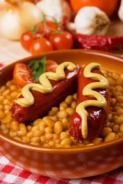 Sausage with beans — Stock Photo, Image