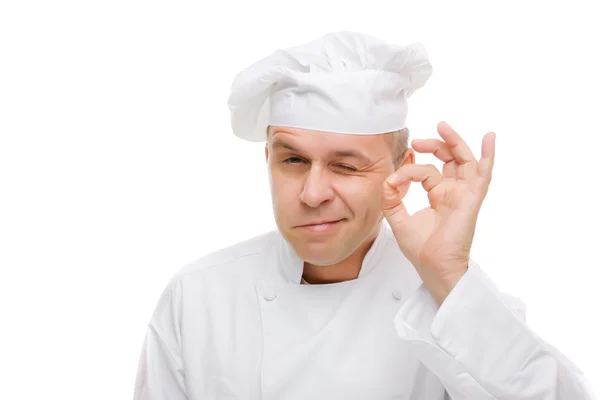 Chef-kok weergegeven: ok hand teken — Stockfoto