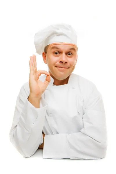 Chef sonriente aislado en blanco — Foto de Stock