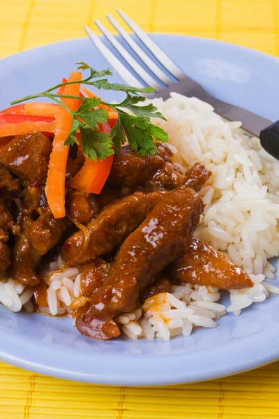 Asian style pork meat with rice — Stock Photo, Image