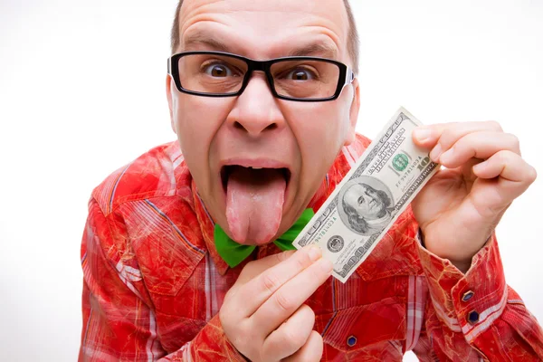 Hombre afortunado con 100 dólares — Foto de Stock