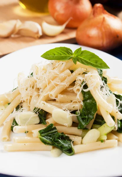 Macaroni pasta with silverbeet — Stock Photo, Image