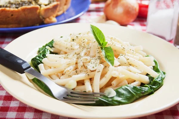 Macaroni pasta met galic en silverbeet — Stockfoto