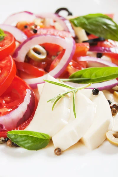 Kapperssalade met mozzarella, tomaat en basilicum — Stockfoto