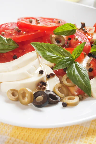 Салат з капрезе з моцарелою, помідорами та базиліком — стокове фото