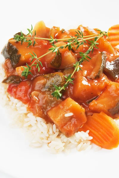 Ratatouille with cooked rice — Stock Photo, Image