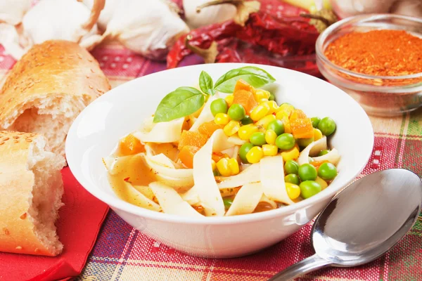 Vegetable noodle soup — Stock Photo, Image