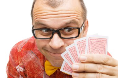 Gambler with playing cards clipart