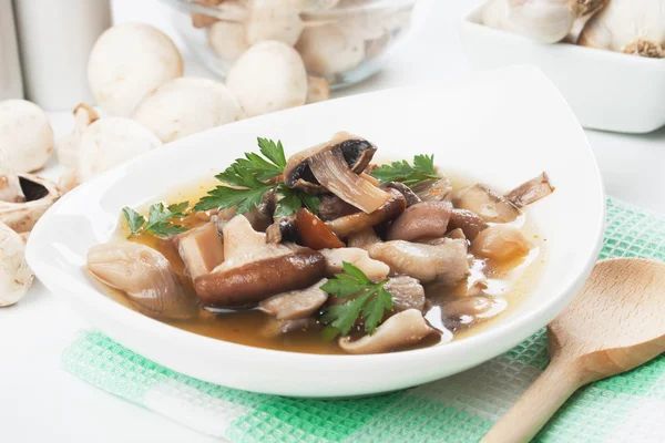 Ясный грибной суп — стоковое фото