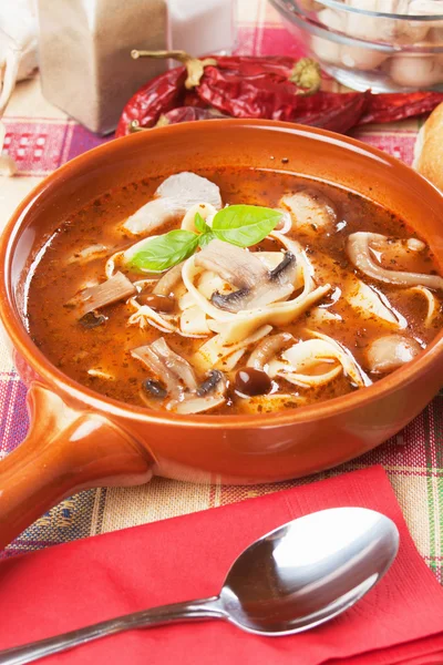Mushroom and noodle soup — Stock Photo, Image