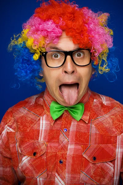 Смешной человек в парике для вечеринки — стоковое фото