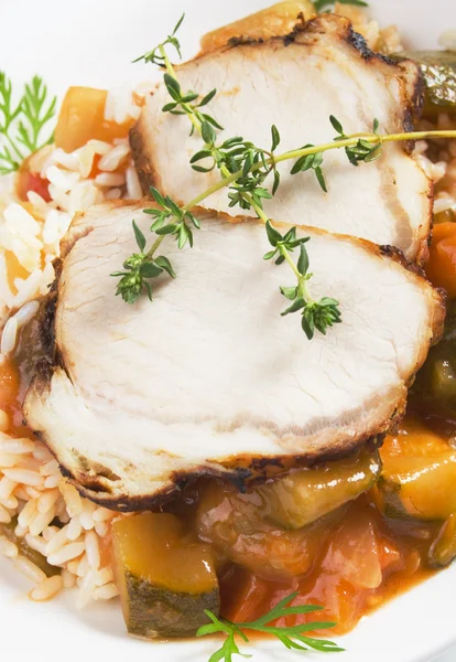 Roasted pork meat with vegetables — Stock Photo, Image