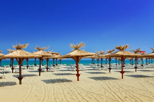stock image Deserted beach and beach umbrellas