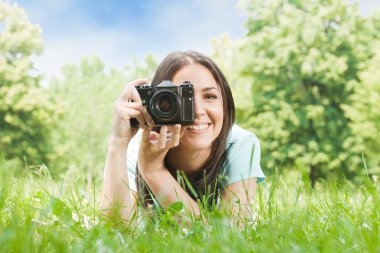 Woman taking photo clipart