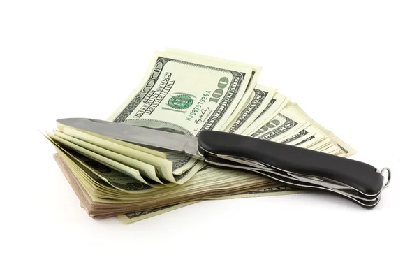 Dollars and knife — Stock Photo, Image