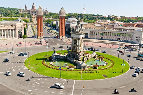 Placa espanya της Βαρκελώνης και το Εθνικό Παλάτι — Φωτογραφία Αρχείου
