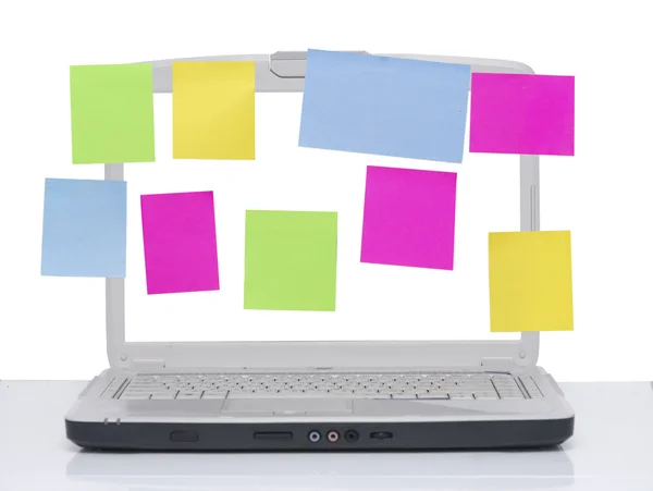 Laptop with note papers — Stock Photo, Image