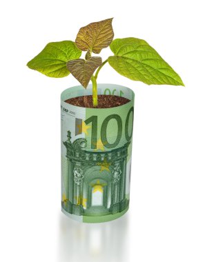 Tree growing from euro bill clipart