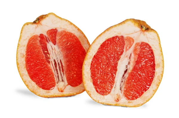 Close up van grapefruit secties geïsoleerd op witte achtergrond — Stockfoto