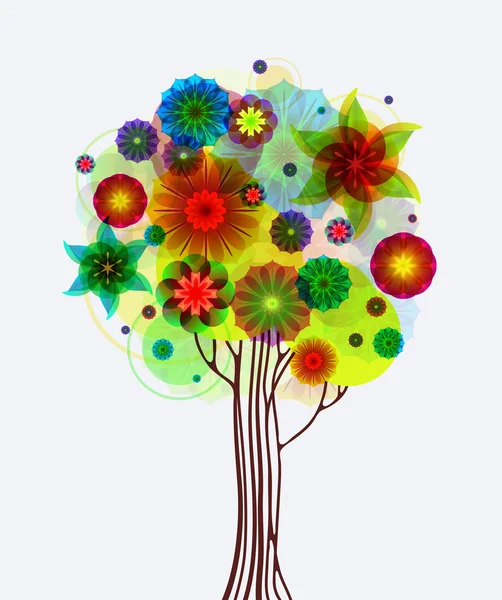 Árbol abstracto con flores — Vector de stock