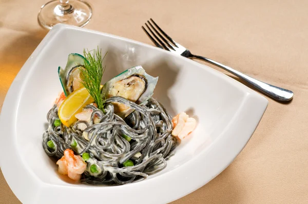 stock image Seafood black spaghetti