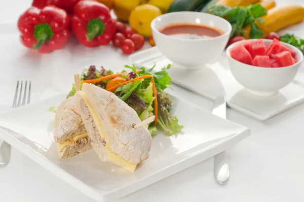 Tuna and cheese sandwich with salad — Stock Photo, Image